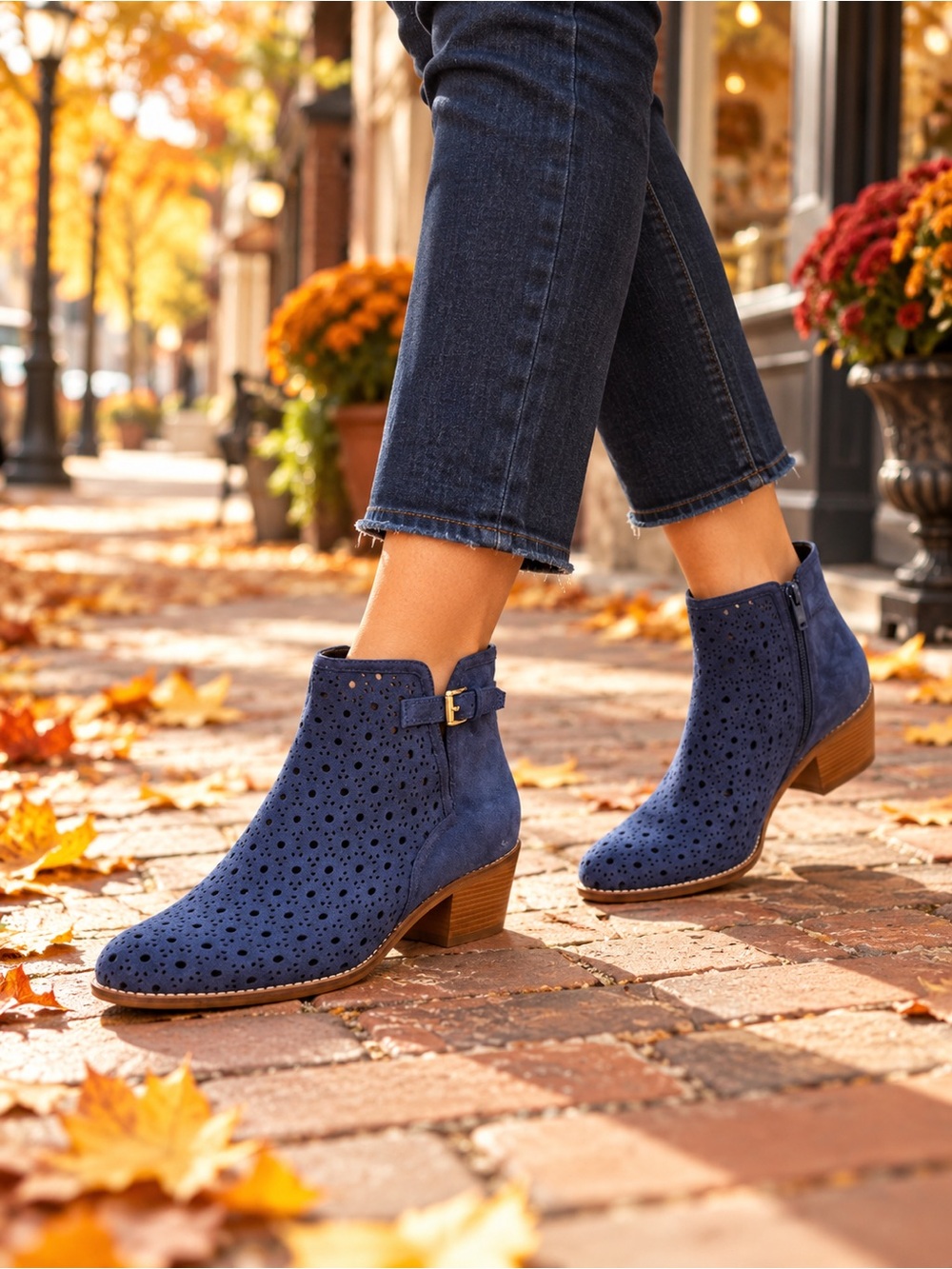 Cole Haan Willette Perforated Bootie II in Marine Blue Suede 10.5 NEW